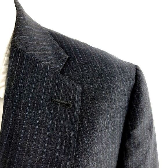 DAMAGED Peter Millar Wool 2 Button Suit Jacket 40S Gray W/ Blue Gray Striped Ext - Picture 2 of 13